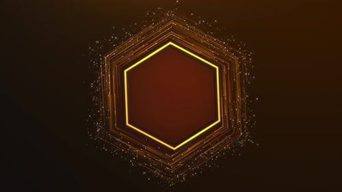 Abstract Golden Hexagon Loop with Shimmering Particles Background