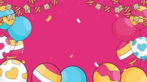 Colorful Animated Party Celebration Frame with Balloons and Confetti