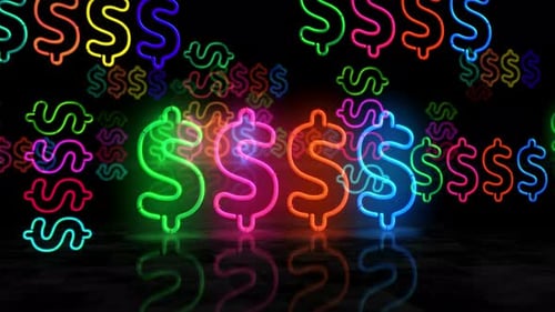 Dollar money symbol symbol glowing neon 3d lights