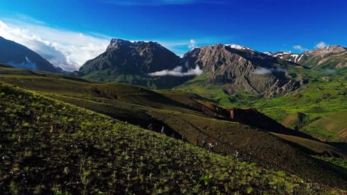 Trekking across a magnificent mountain landscape