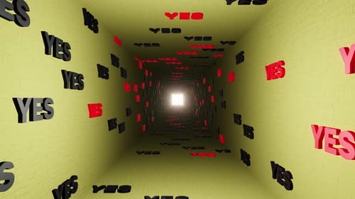 Yes symbol or yeah marks tunnel on yellow background 3d render. Say agree or like pattern