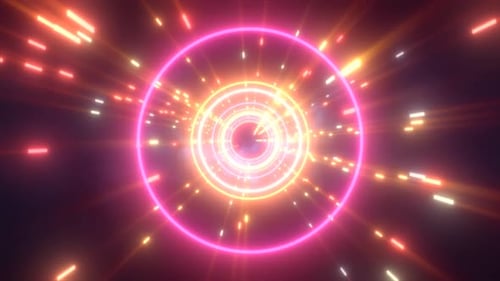 Abstract multi-colored energy futuristic hi-tech tunnel of flying circles