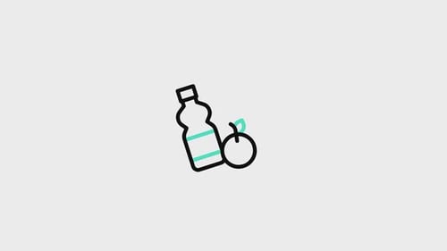 Animated Flat Design Icon of a Bottle and Orange