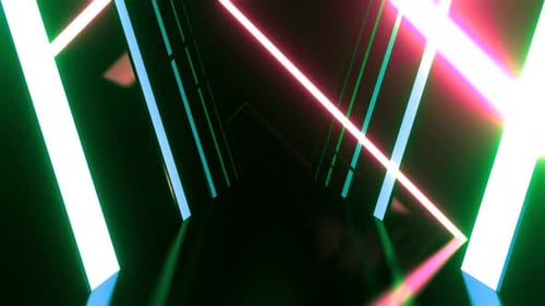 Neon Glowing Geometric Tunnel Loop Background