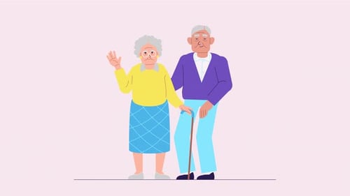 Animated Flat Design Elderly Couple Greeting