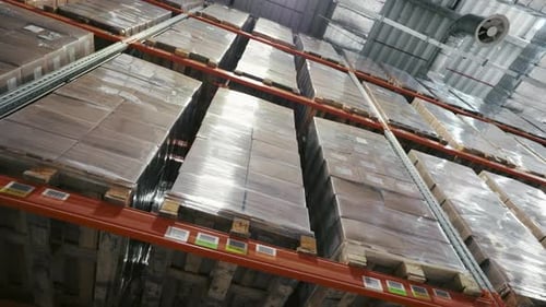 Sprawling Retail Warehouse Boasting Arranged Shelves Overflowing with Diverse Array of Goods Packed