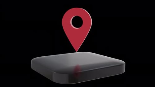 Animated 3D Red Location Pin Icon Drops onto Glossy Base