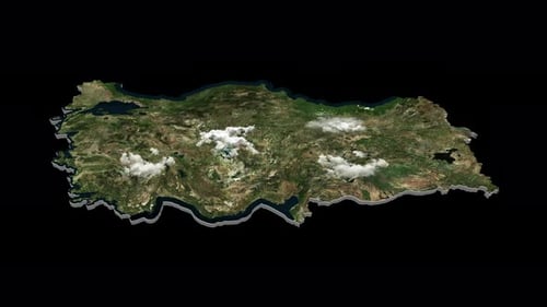 3D Animated Map of Turkey with Realistic Terrain and Moving Clouds