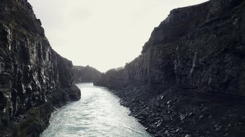 Drone Shot of Nordic Waterfall
