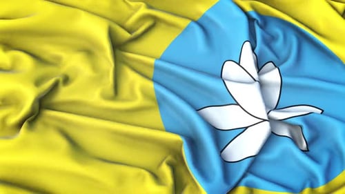 Waving Flag with Abstract Floral Design Background