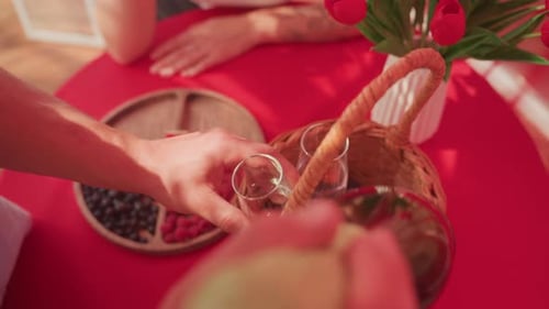 Close-up of Champagne Bottle and Summer Picnic Food