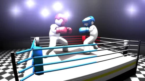 Cartoon Boxing Match in a Ring