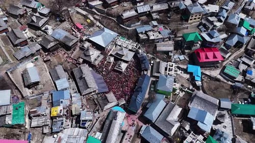 Aerial drone shot offering a breathtaking view of the Sangla Holi festival