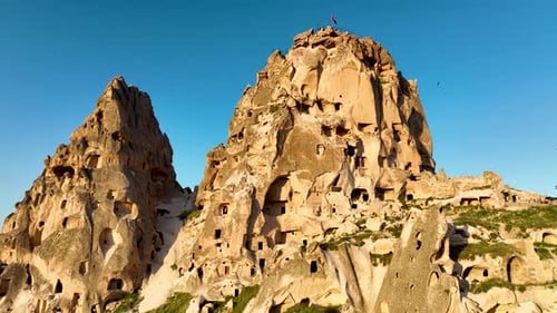 Awesome Aerial View of Uchisar 4 K Turkey Cappadocia