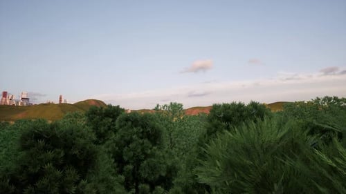 Realistic Caliber Rocket Flying Low Ground Green Landscape Arm Military