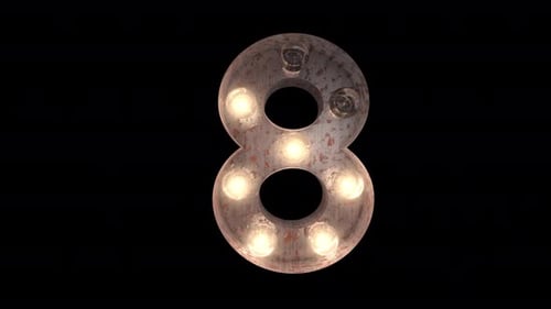 Burlesque Retro Style Glowing Rusty Steel Light Bulb Typeface Count Down With Alpha Channel