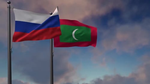 Animated Waving Flags of Russia and Maldives