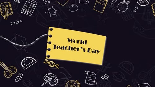 Animated World Teacher's Day Card with Education Doodles
