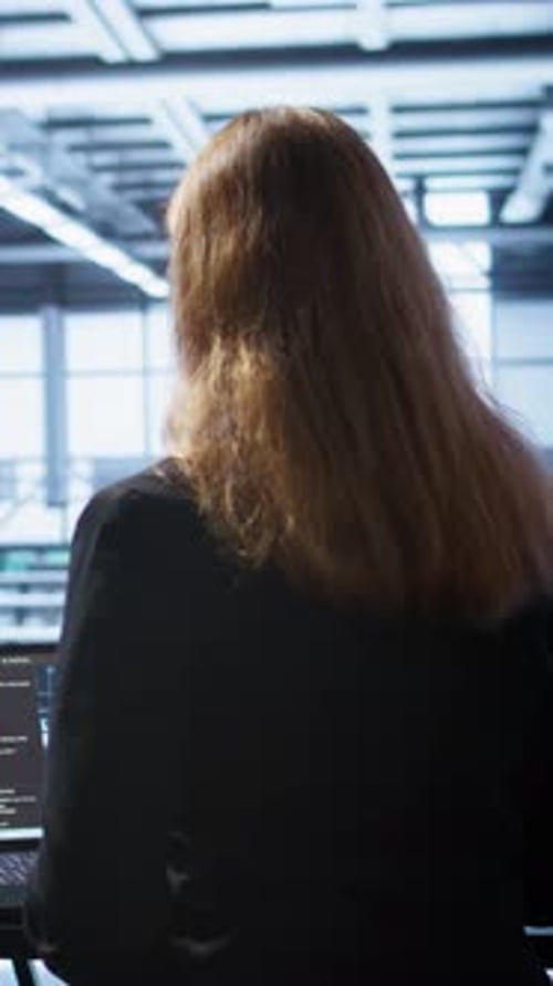 Woman Working at Computer in Modern Workspace