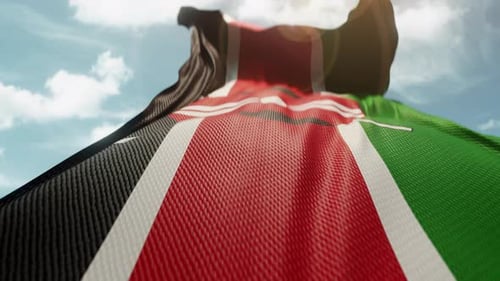 Kenya National Flag Waving Animation Against Sky
