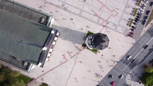AERIAL Top Down View of Vilnius Cathedral's Tower, Lithuania