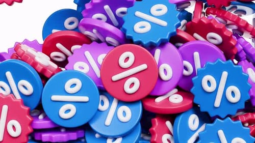 Colorful 3D Percentage Symbols Falling for Sales Promotion