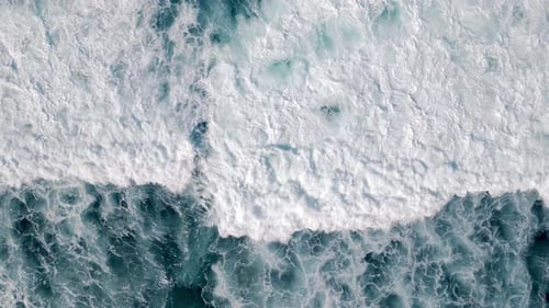 Aerial View on Storm Sea Landscape of Blue Water and Ocean Waves at High Tide