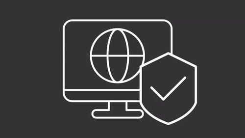 Animated Line Icon of Computer with Security Shield