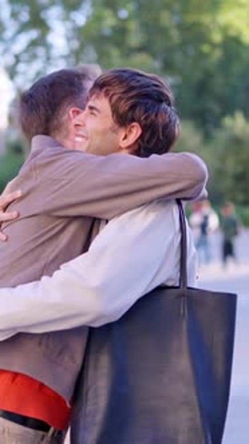 Affectionate Gay Couple Hugging Lovingly in a Park