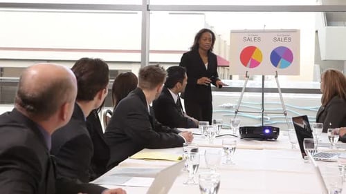 Business Team Meeting Presentation in a Conference Room