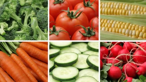 Fresh Colorful Vegetables Close Up Collage Pattern