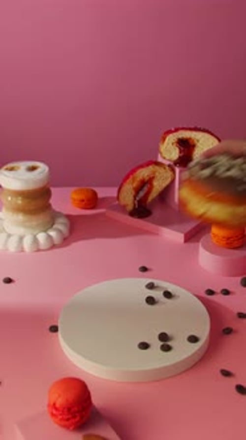 Delicious Donuts and Macarons on a Pink Table