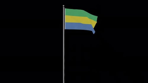 Gabon National Flag Waving on a Pole Seamlessly
