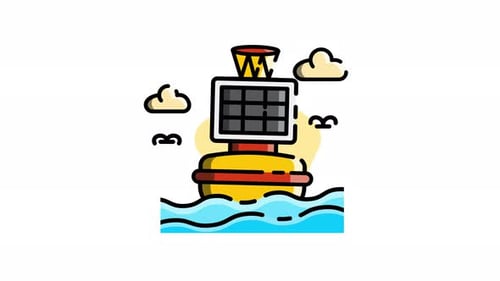 Animated Buoy Icon on Ocean Waves in Flat Design Style