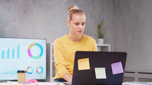Workplace of Freelance Worker or a Student Girl at Home Office Young Woman Works Using Computer and