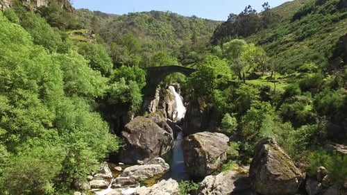 Aerial View of Historical Bridge and Nature