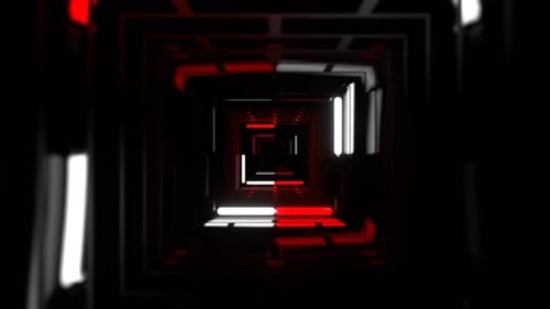 Red And White Dark Endless Fantasy Corridor With Flashing Neon Background Vj Loop in 4K