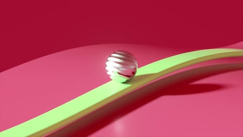 A Loopable 3d Render Animation of Ball Sliding Metallic Yellow and Red Wave Surface