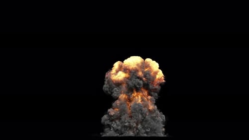 Large explosion close view, on transparent background