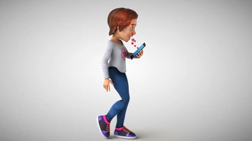 3D Cartoonic Character Interacting with a Mobile Phone.