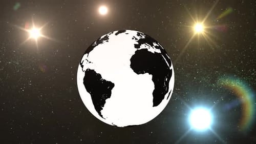 View of Planet Earth Rotating from Outer Space, View on Sun Revolving around Earth. 1642