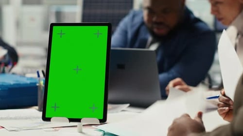 Industrial Plant Manager Typing on Green Screen Laptop