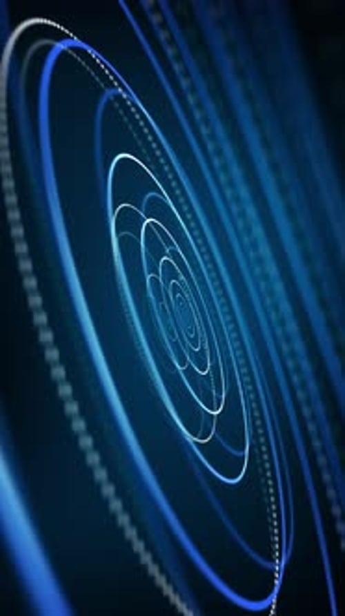 Abstract Glowing Blue Concentric Circles Technology Vertical Background