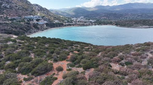 Aerial video above the beach of Voulisma Beach, Crete, Greece