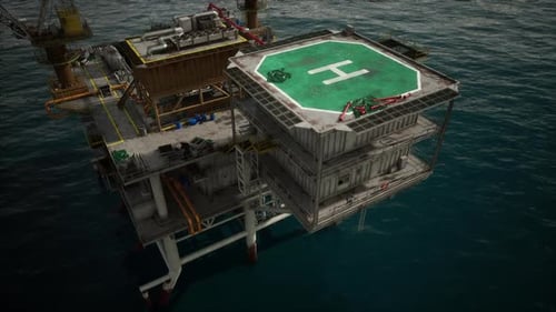 Old Oil Rig Platform Amidst Ocean