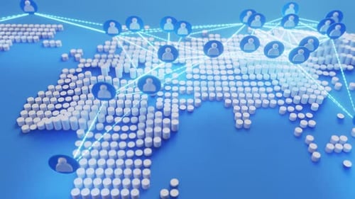 Global Business Network Connection on Stylized World Map Animation