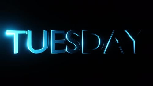 3D animated abstract background of the word TUESDAY.