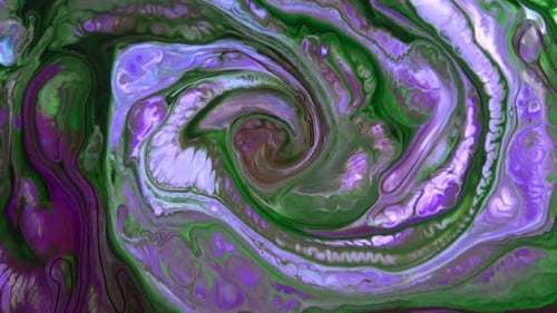 Abstract Swirling Colors: Green, Purple, and White