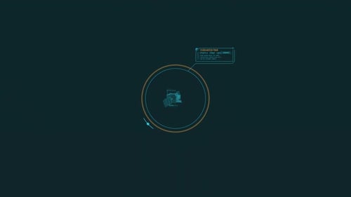 Animación en bucle de un elemento HUD de un satélite en un círculo