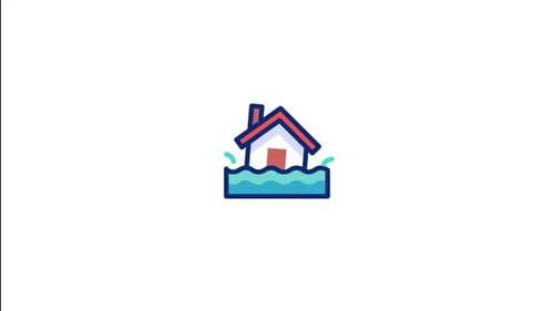 Flat Design Animated Icon of House in Flood Water